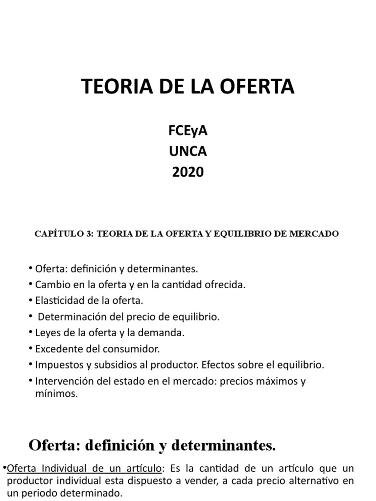 Teoría de la Oferta y Equilibrio de Mercado | PDF | Oferta y demanda ...