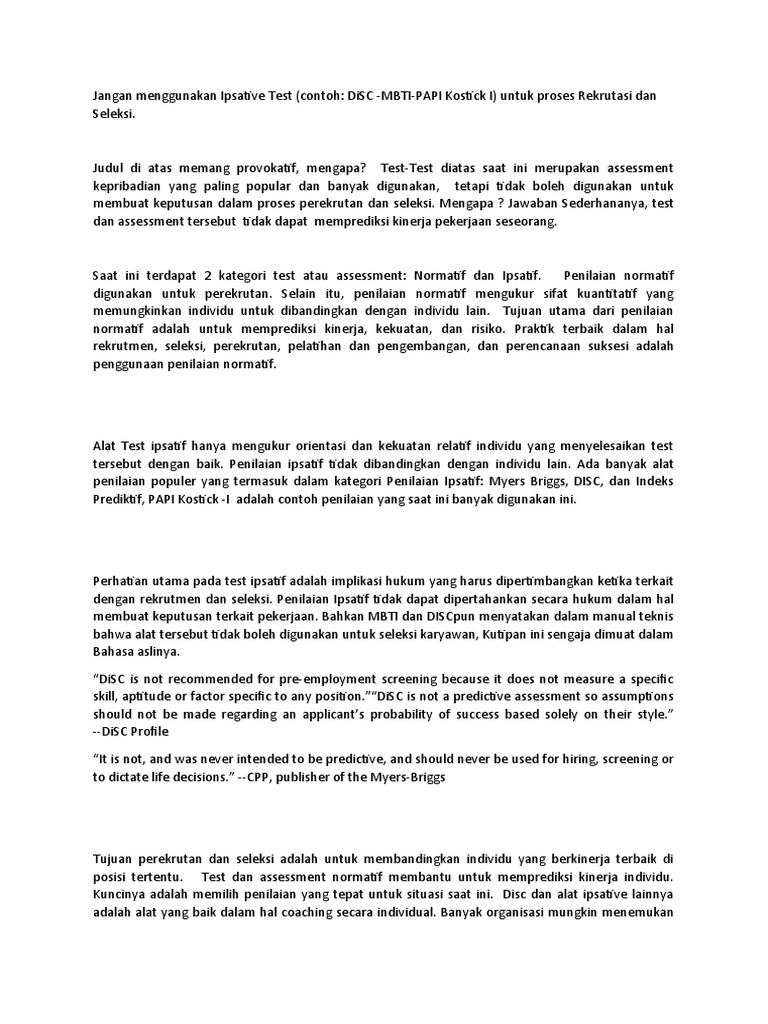 Hindari Tes Ipsatif untuk Rekrutmen | PDF