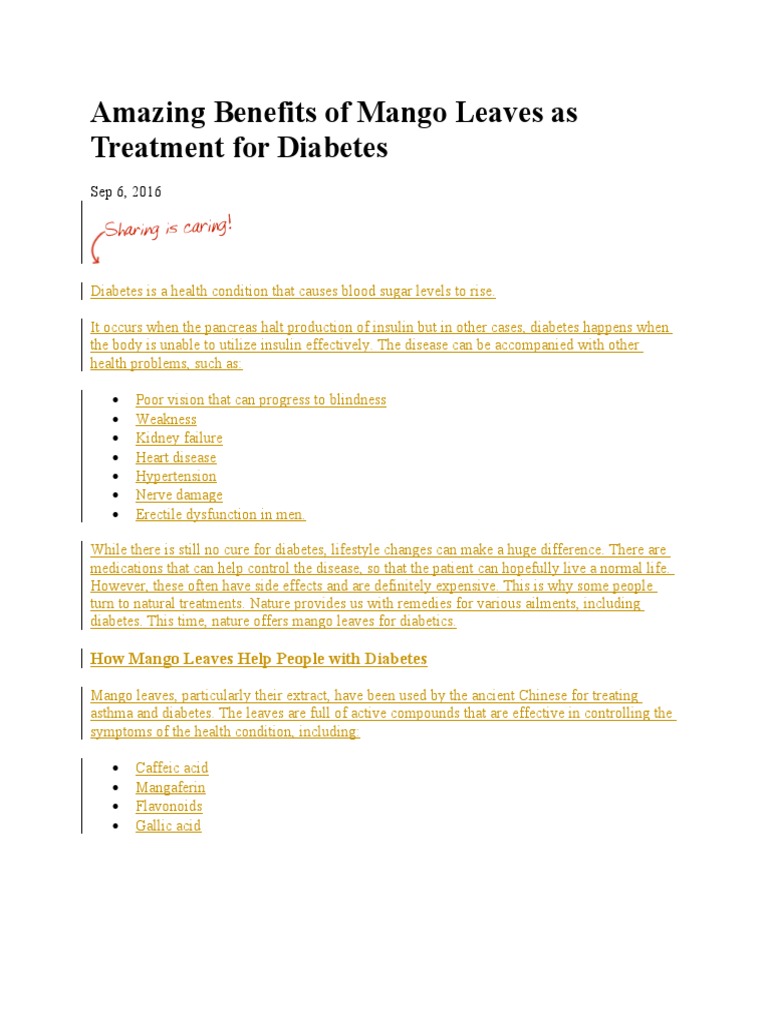 Amazing Benefits of Mango Leaves As Treatment For Diabetes PDF