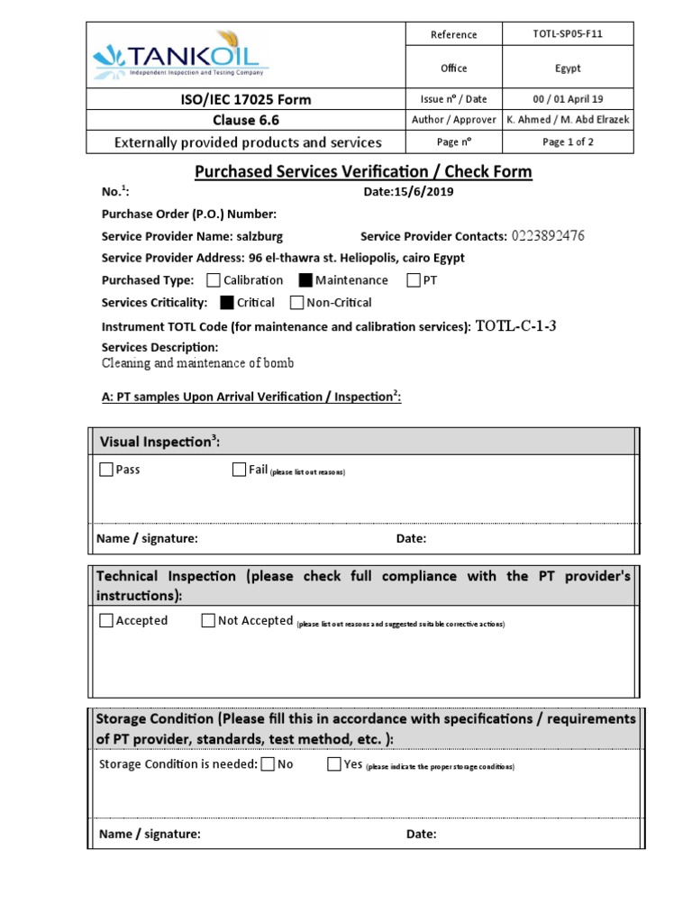 TOTL Service Verification Form | PDF | Verification And Validation ...