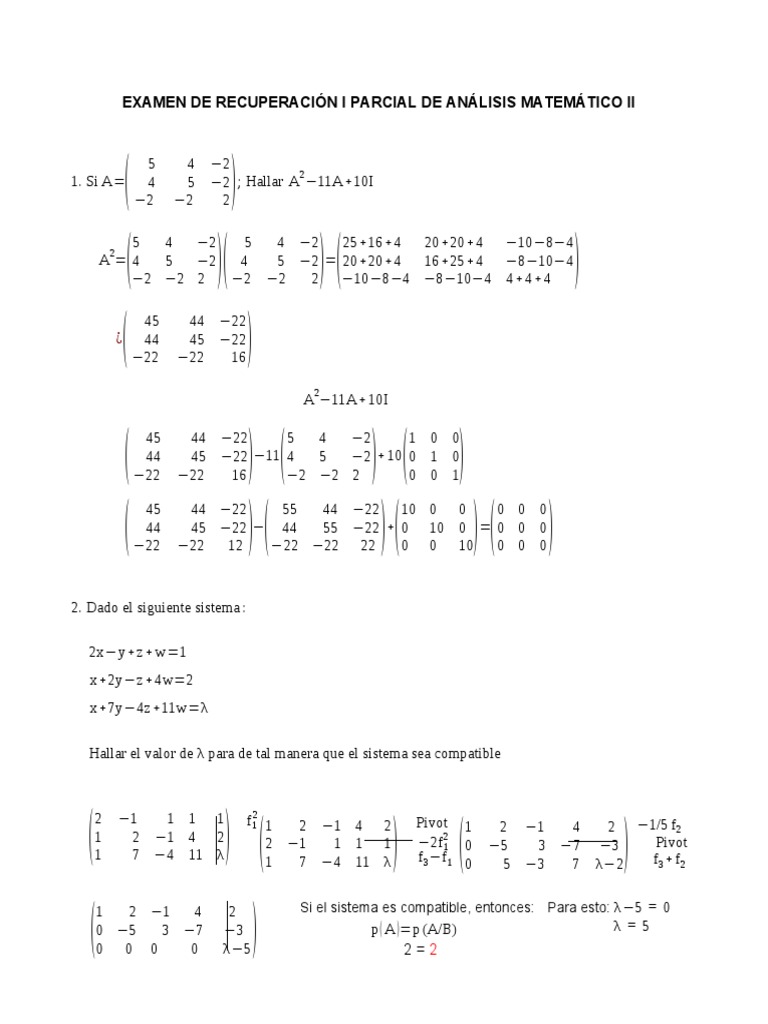 Ejercicios de Matrices, Sistema de Ecuaciones Por El Método de Gauss ...