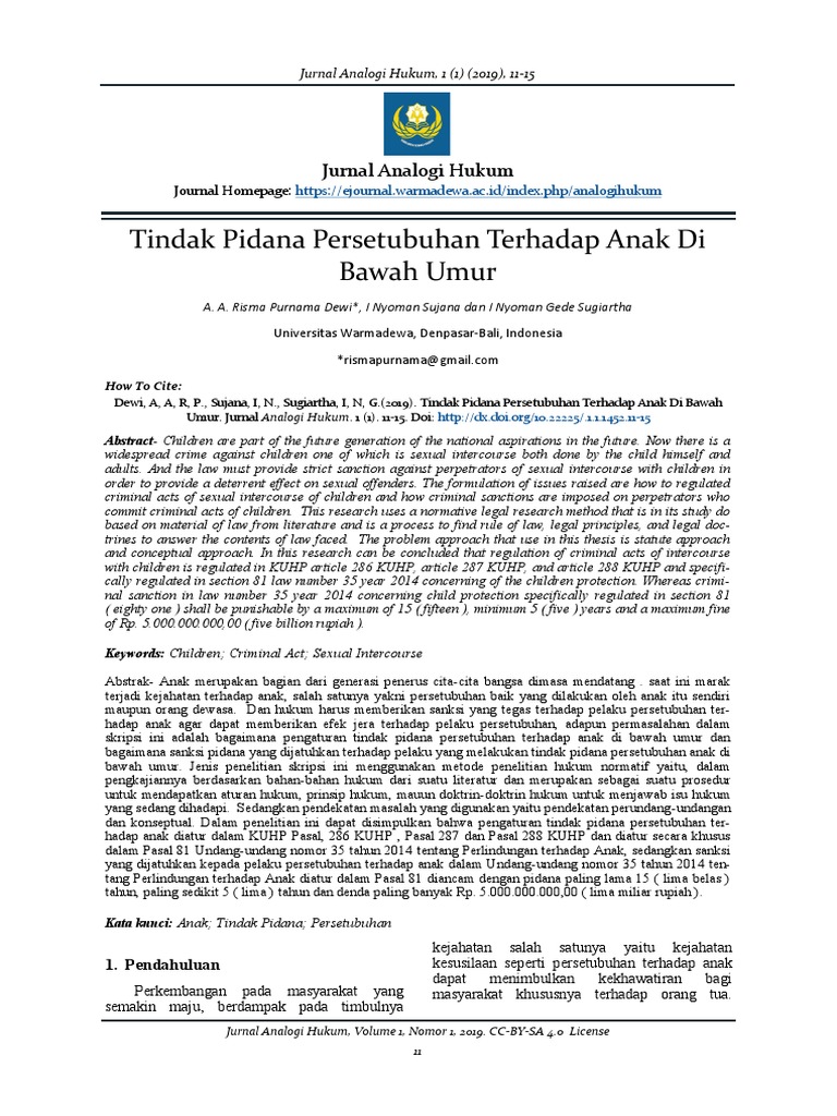Tindak Pidana Persetubuhan Anak di Bawah Umur | PDF | Peradilan Pidana ...