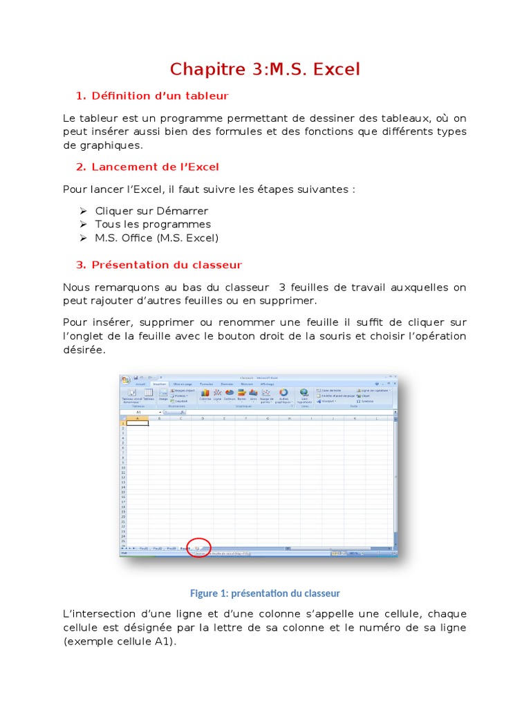 Chapitre 3:M.S. Excel: 1. Définition D'un Tableur, PDF, Microsoft Excel