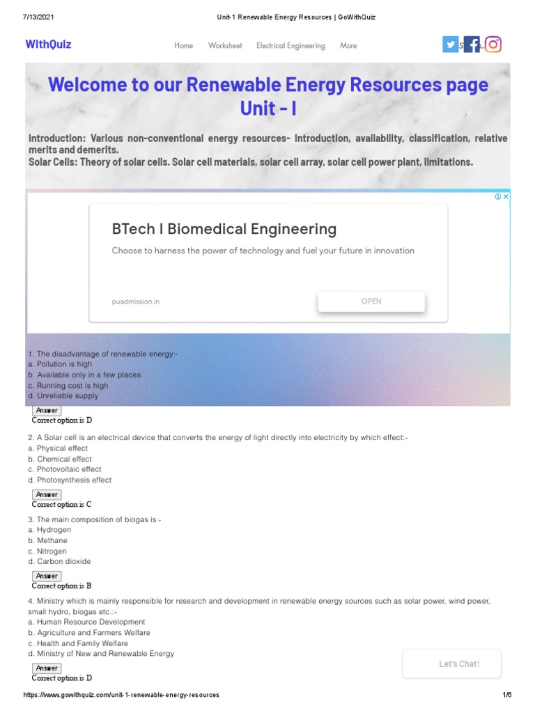 Unit-1 Renewable Energy Resources | PDF | Renewable Energy | Solar Cell
