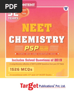 Sample Pdf Of Neet Ug Chemistry Previous 32 Years Chapterwise Solved Question Papers Psp Book Pdf Mole Unit Molecules