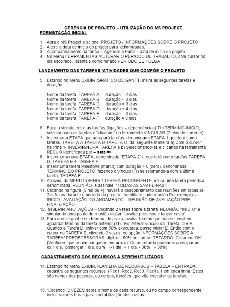 Gerenciamento de Projetos no MS Project | PDF