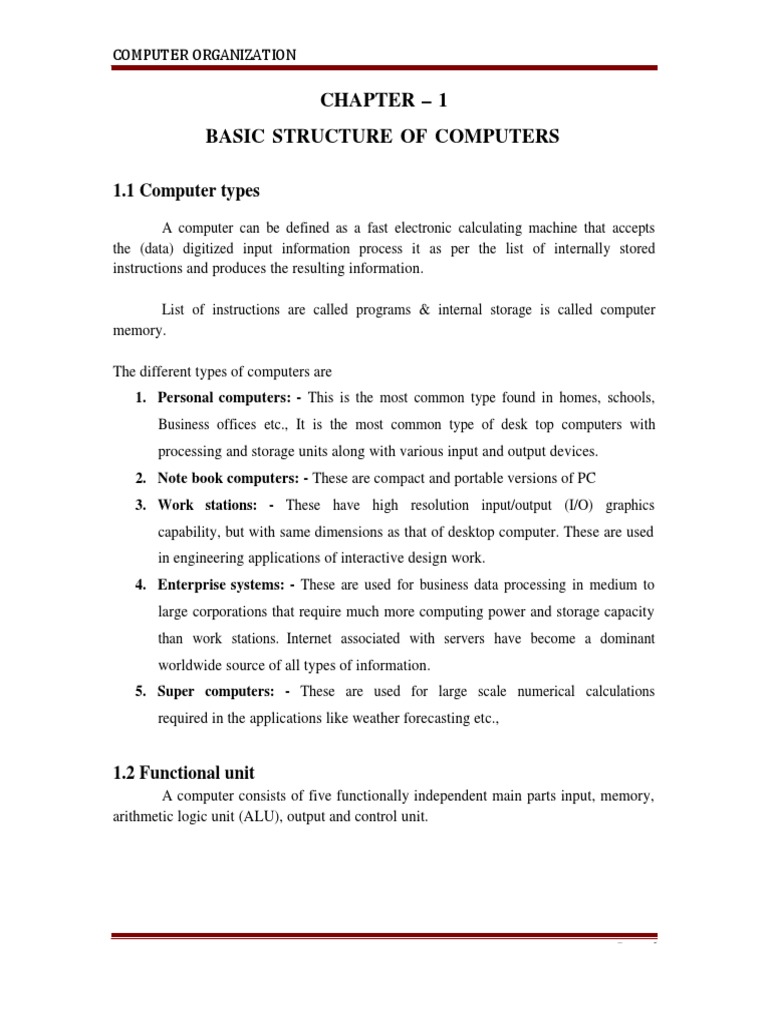 Chapter - 1 Basic Structure of Computers: 1.1 Computer Types | PDF ...