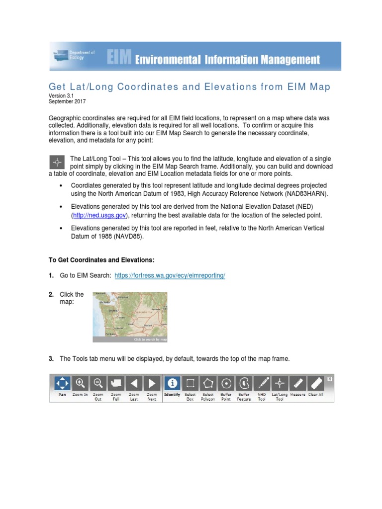 Elevation and Coordinates from EIM Map | PDF | Latitude | Cartography