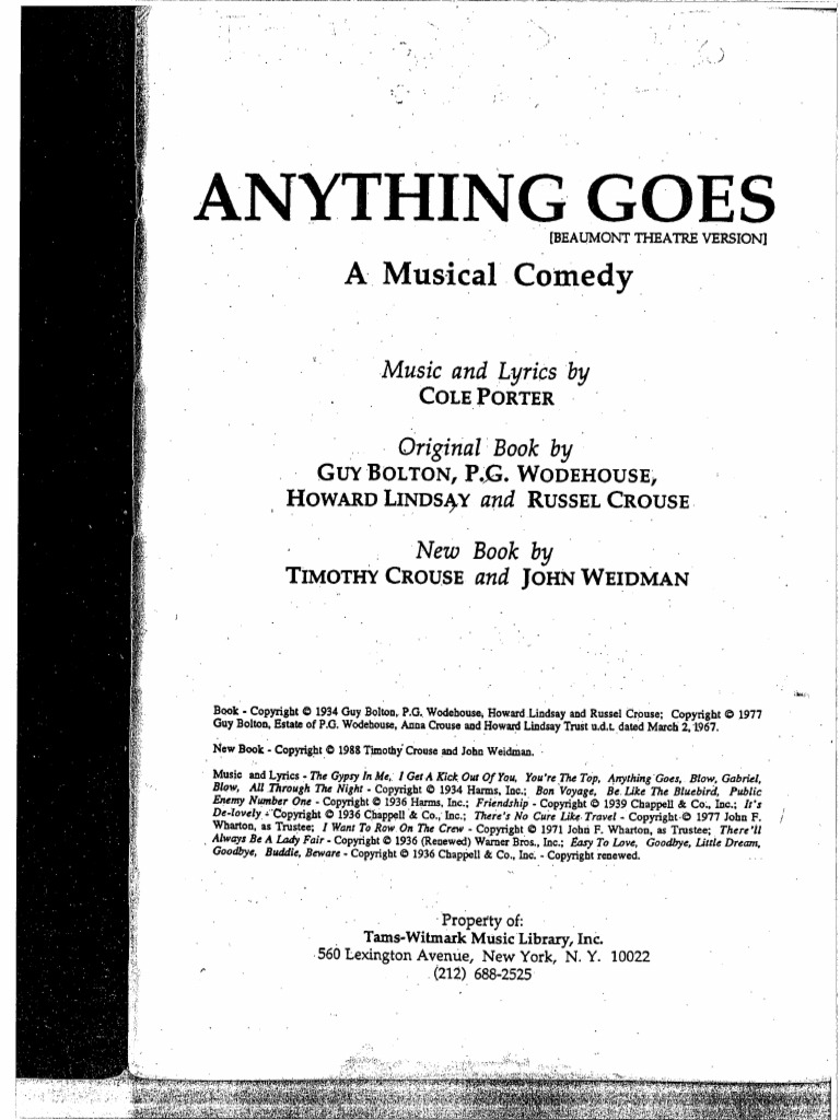 Anything Goes Libretto | PDF