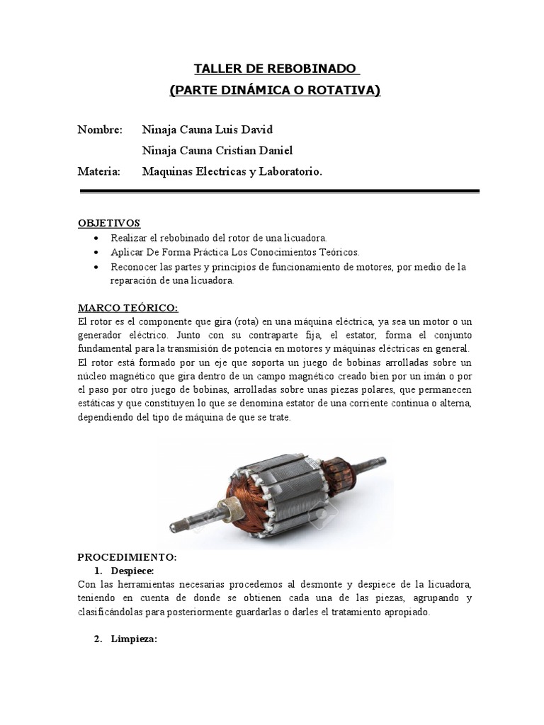 Rebobinado del Rotor de Licuadora | PDF | Motor eléctrico | Equipo