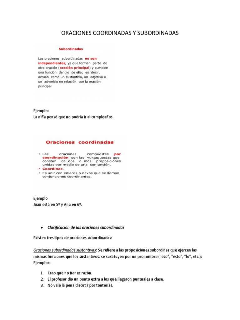 Oraciones Coordinadas y Subordinadas | PDF | Oración (Lingüística ...