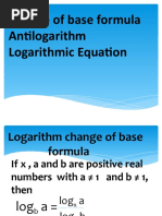 Change of Base Formula Antilogarithm Logarithmic Equation