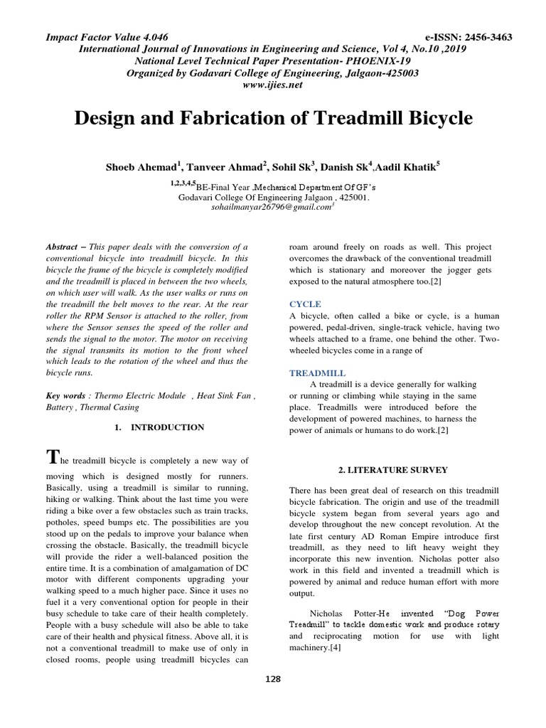 Design and Fabrication of Treadmill Bicycle eISSN 24563463 PDF