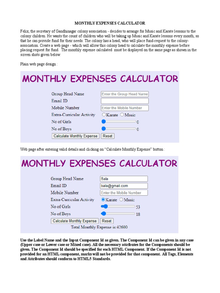 Monthly Expenses Calculator Web App | PDF | Html | Software Engineering