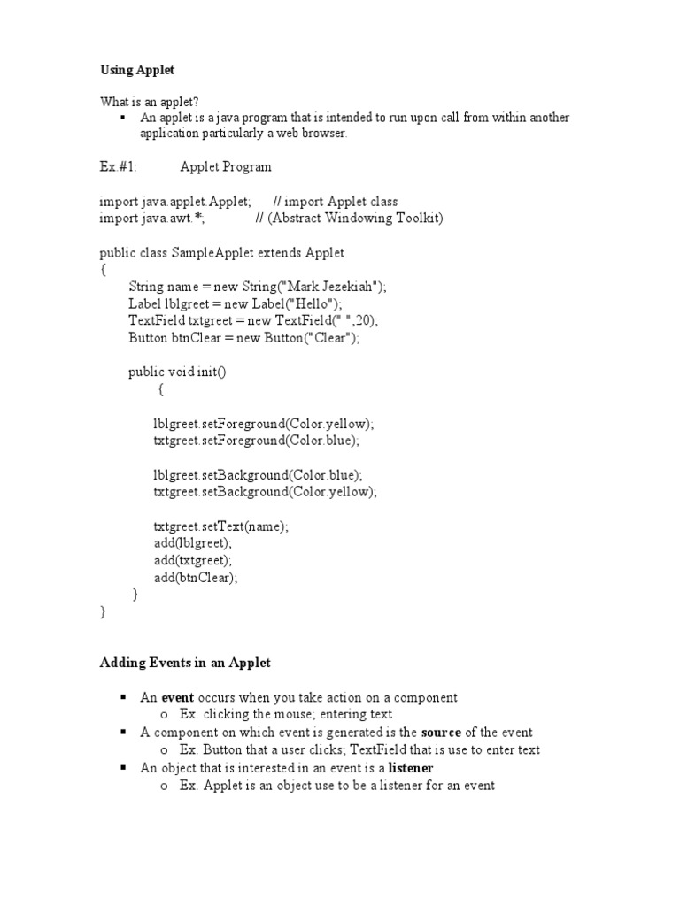 1 Applet and Basic AWT Lecture | PDF | Typefaces | Software Engineering