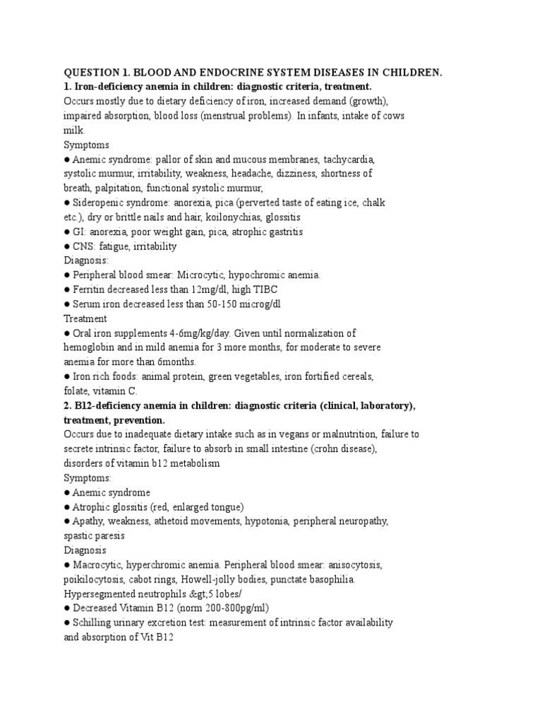 Pediatric Anemia and Blood Disorders | PDF | Anemia | Hypothyroidism