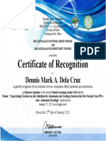 Certificate of Recognition: Dennis Mark A. Dela Cruz