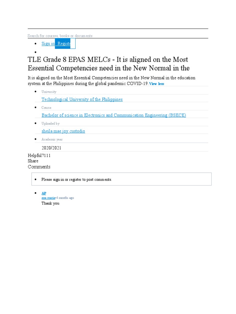 Tle Grade 8 Epas Melcs - It Is Aligned On The Most Essential ...