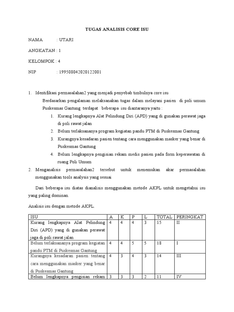 Analisis Core Isu Puskesmas Gantung | PDF