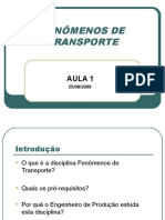 FENÔMENOS DE TRANSPORTE I Aula 1