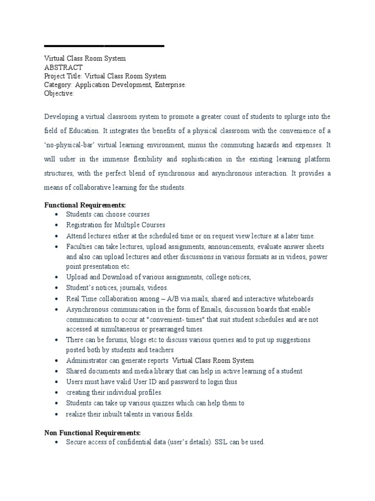 Virtual Classroom System Overview | PDF | Internet Forum | Databases