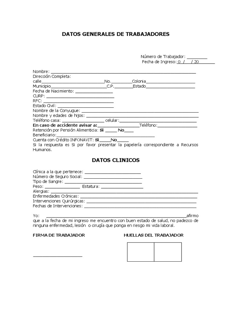 Datos Generales de Trabajadores | PDF