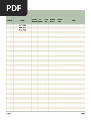 INVENTORY SHEET