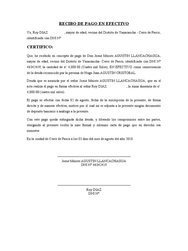 Documento Recibo De Pago Recibo de Pago de Prestamo Dinerario | PDF
