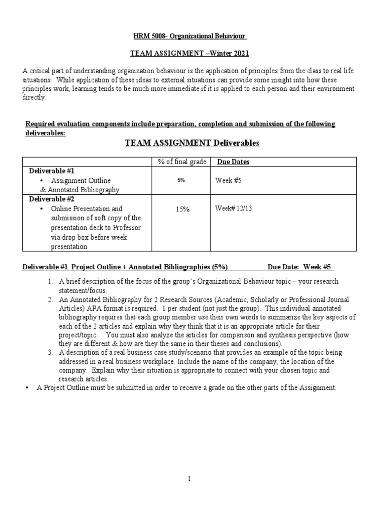 HRM 5008 Team Assignment Overview | PDF | Organizational Behavior ...