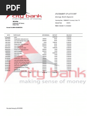City bank statement