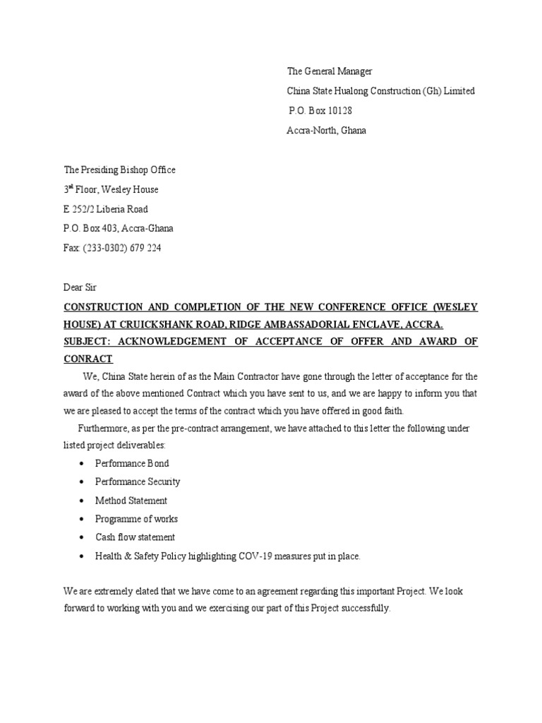 Acknowledgement of Contract Award | PDF