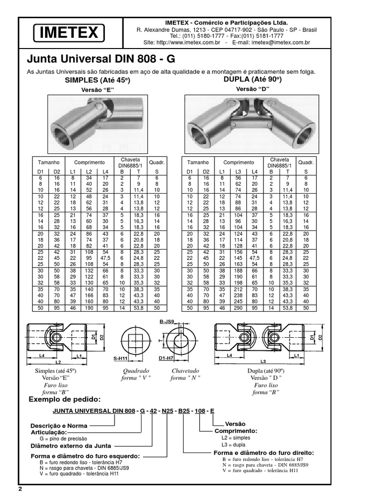 Juntas Universais e Tolerâncias IMETEX | PDF | Potência (Física) | Massa