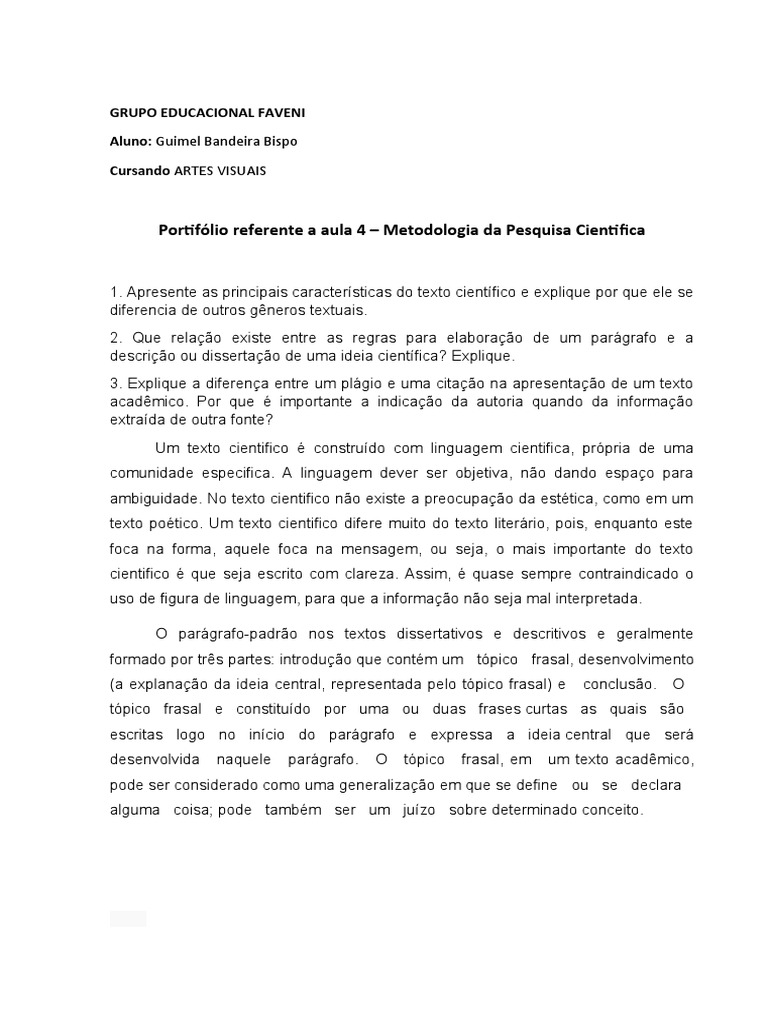 Análise das características de um texto científico e da importância da citação de fontes PDF