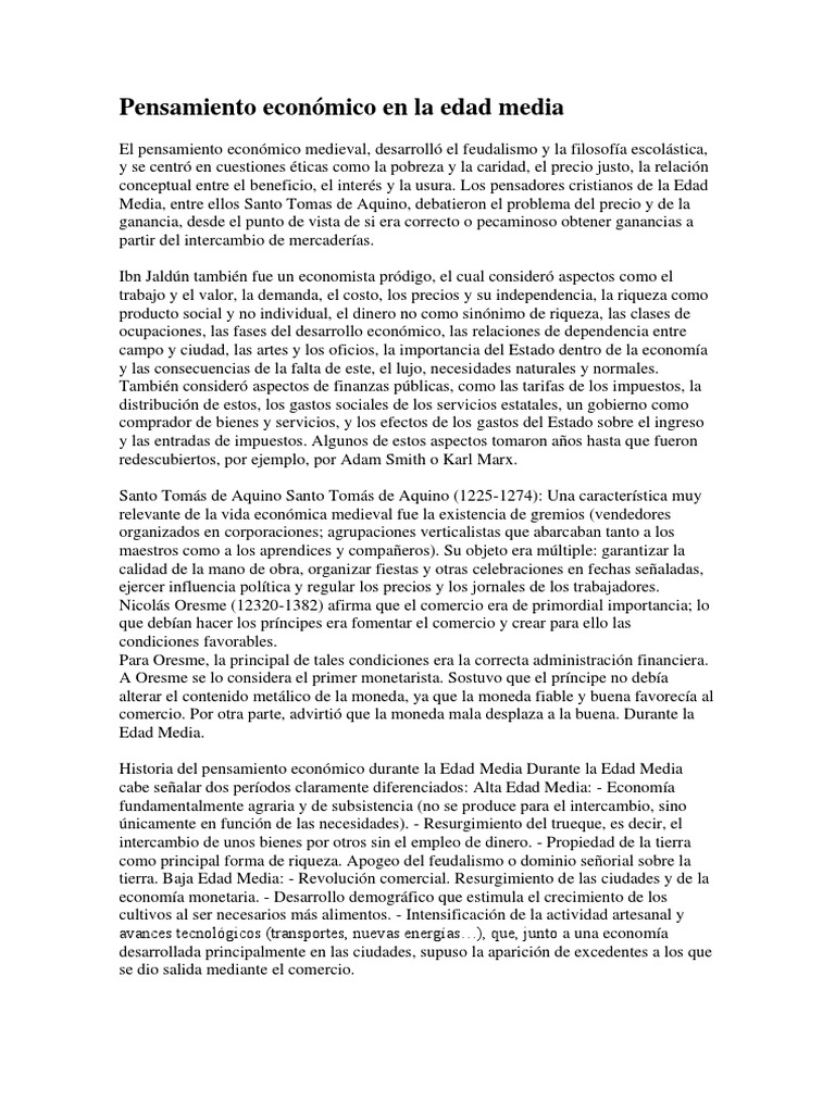 Pensamiento Económico en La Edad Media PDF Historia del pensamiento
