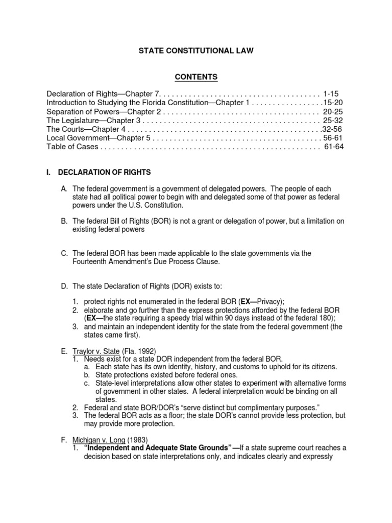 Florida Constitution Law Outline Fourteenth Amendment To The United