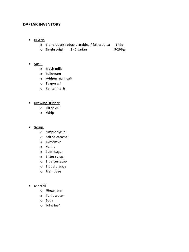 Bar Inventory | PDF
