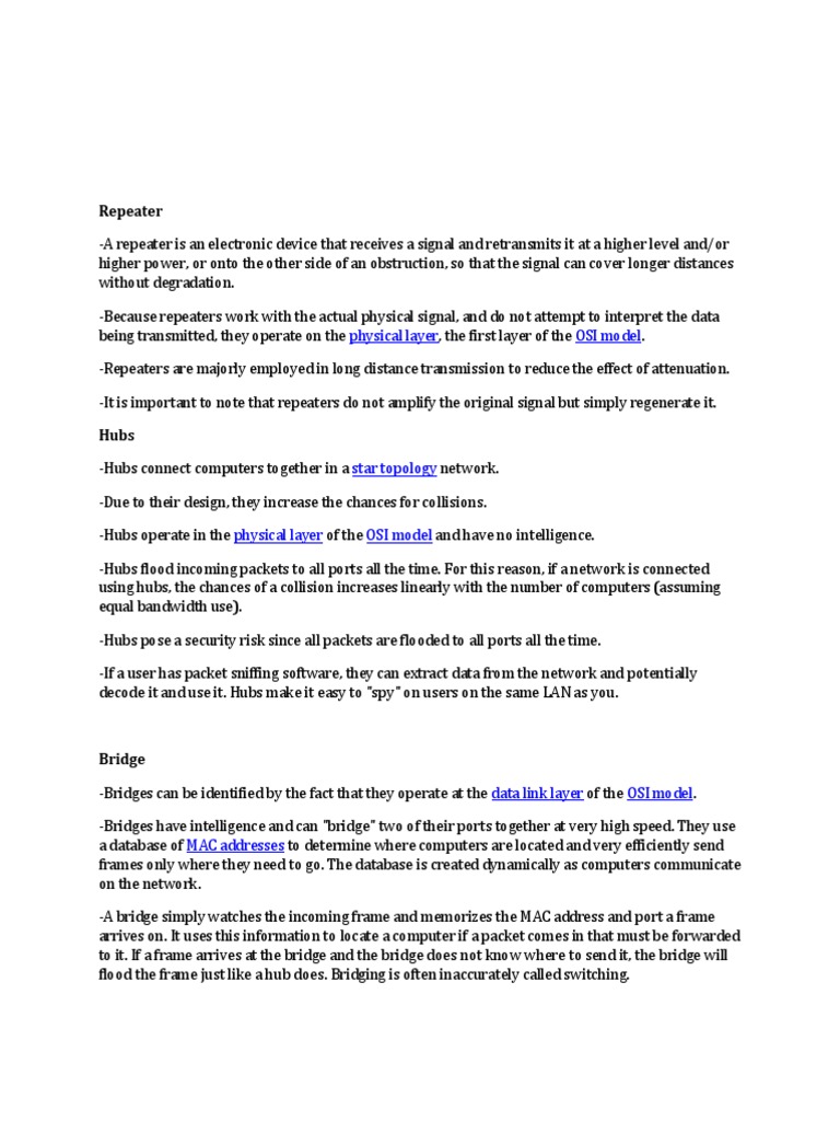 Repeater Physical Layer OSI Model PDF Network Switch Computer