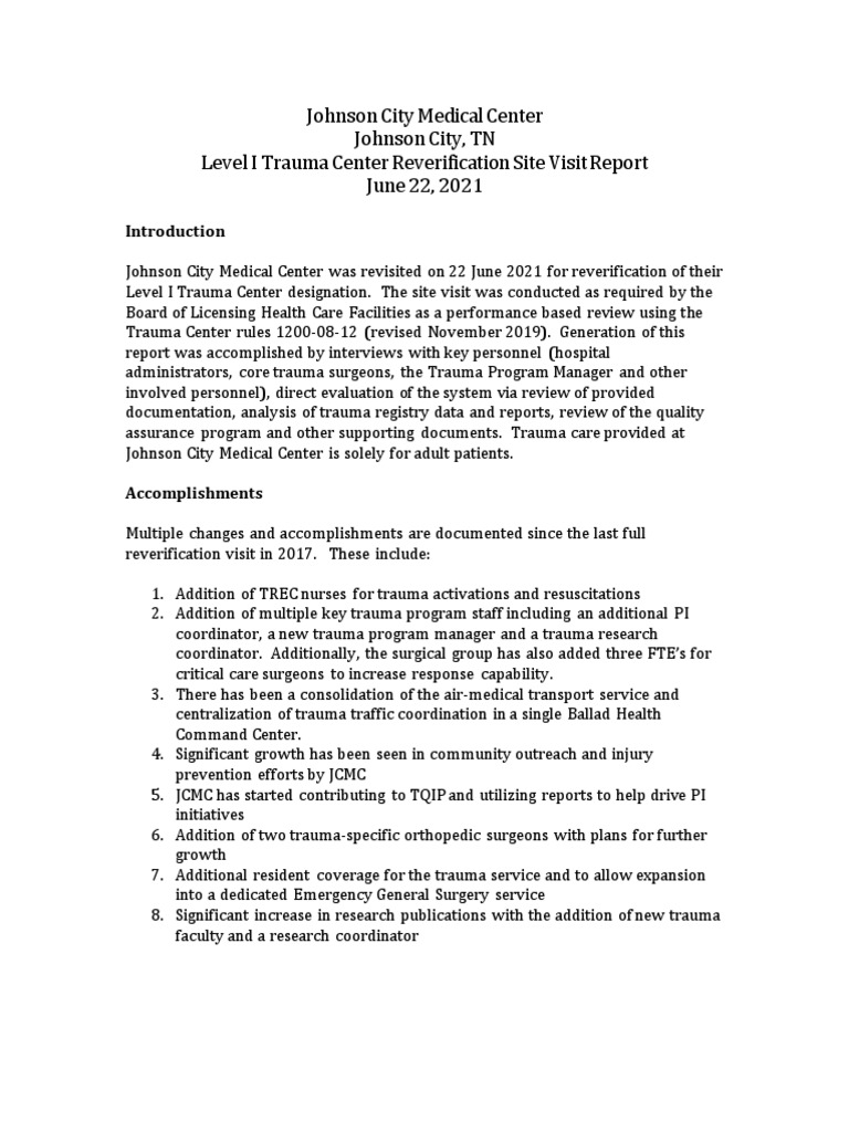 Johnson City Medical Center Trauma Report | PDF | Emergency Department ...