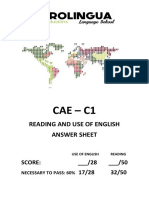 CAE C1 Reading and Use of English Answer Sheet