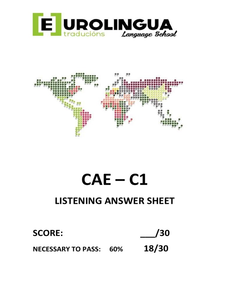 CAE Listening Answer Sheet With Cover | PDF