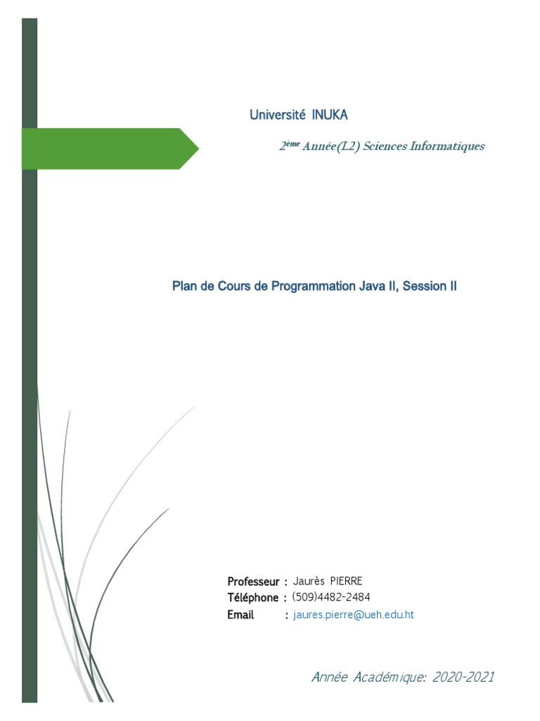 Cours de Programmation Java II 2020-2021 | PDF | Classe (informatique ...