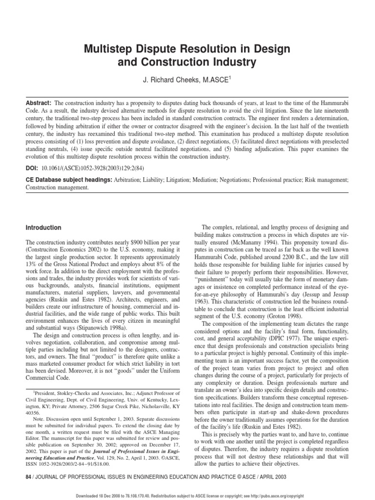 Multistep Dispute Resolution in Design and Construction Industry | PDF ...