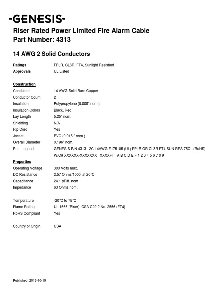 Riser Rated Fire Alarm Cable 14 AWG | PDF