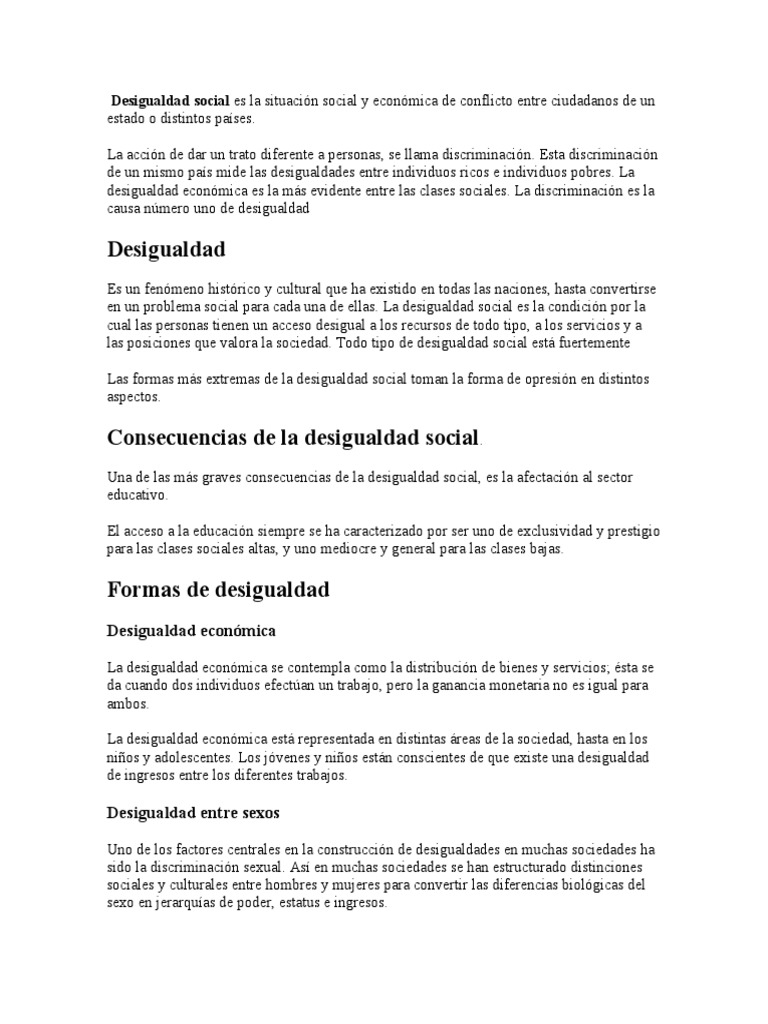 Consecuencias de la Desigualdad Social | PDF | Desigualdad social ...