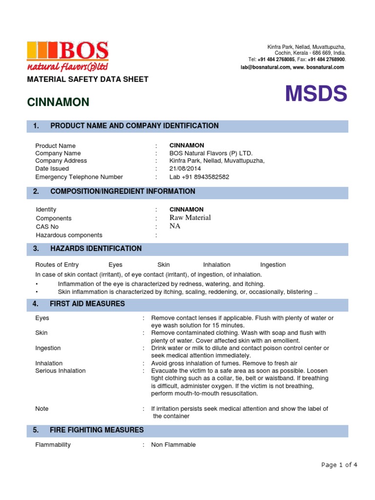 MSDS Cinnamon PDF Firefighting Carbon Dioxide