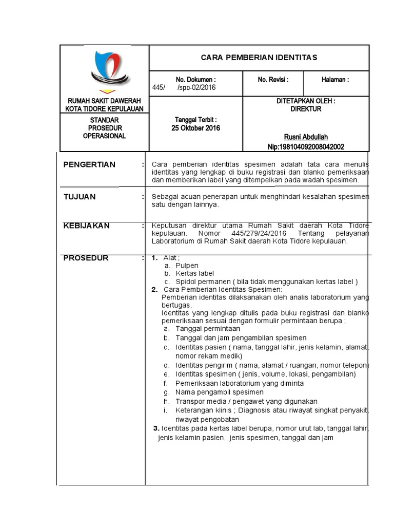 Prosedur Pemberian Identitas Spesimen | PDF | Sains & Matematika