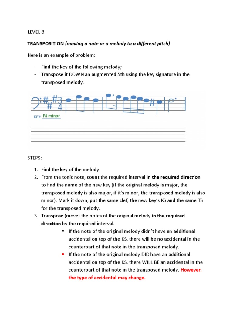 TRANSPOSITION (Moving A Note or A Melody To A Different Pitch) | PDF ...
