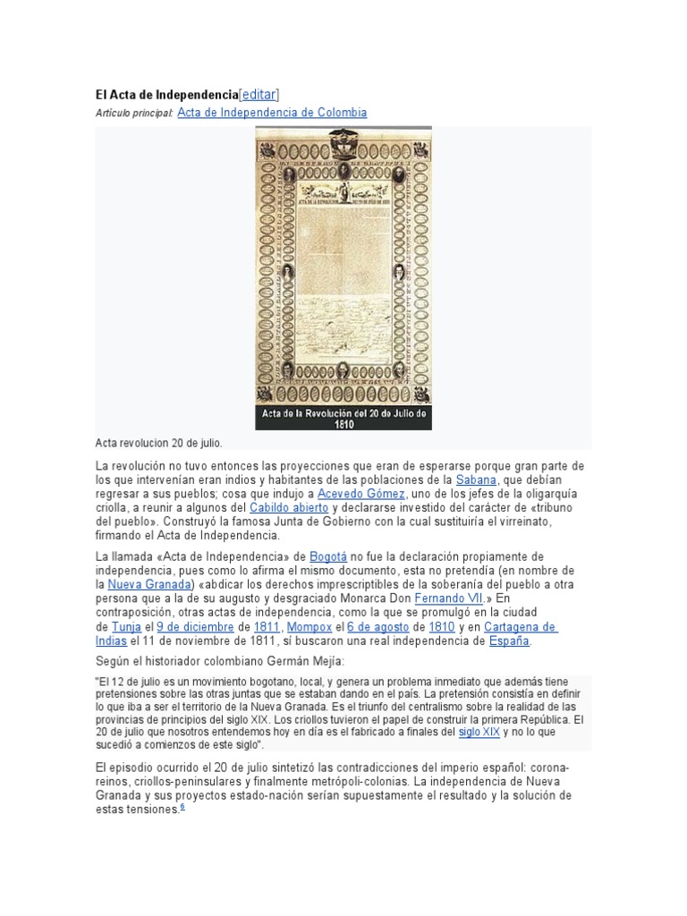El Acta de Independencia de Colombia PDF