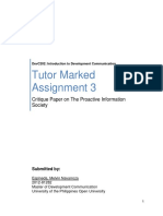 Tutor Marked Assignment 3: Critique Paper On The Proactive Information Society