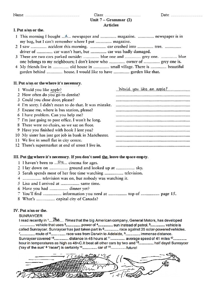 Unit 7 Grammar Test Instructions | PDF